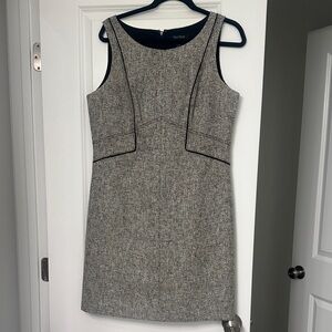 White House Black Market Gray Tweed Dress with Black Piping